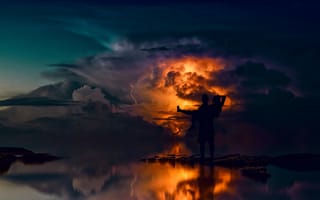 Картинка закат, яркий, отражение