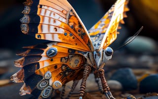 Картинка бабочка, оранжевая, камни, рендеринг, макро