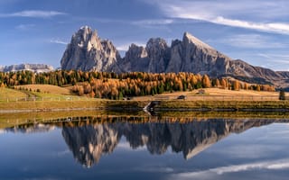 Картинка горы, скалы, Отражение гор, водоем, осень, отражение