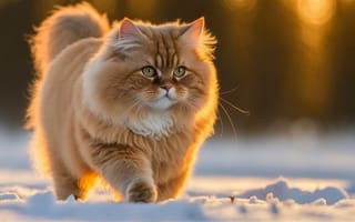 Картинка кот, рыжий, пушистый, снег