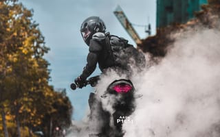 Картинка мотоциклист, дым, байкер