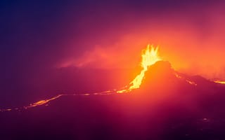 Картинка вулкан, извержение, ночь, лава