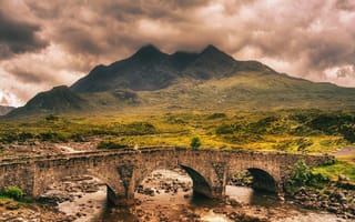 Картинка мост, река, гора, пейзаж, шотландия, старый