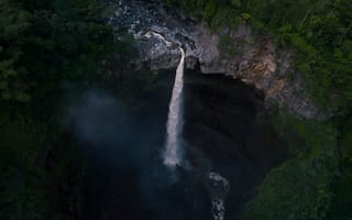 Картинка водопад, обрыв, лес, скала, высота