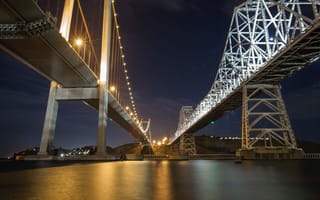 Картинка мост, мосты, фонари, ночь