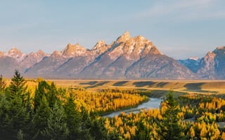Картинка горы, деревья, река, растительность