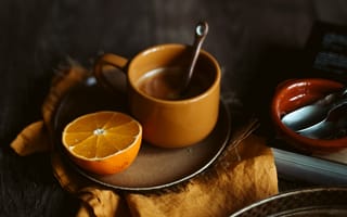 Картинка кофе, апельсин, завтрак
