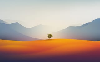 Картинка холм, дерево, минимализм, горы