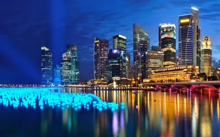 Картинка Ночной вид на залив Марина Бэй в Сингапуре