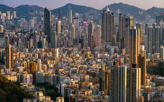 Обои Панорама города Гонконг, Китай