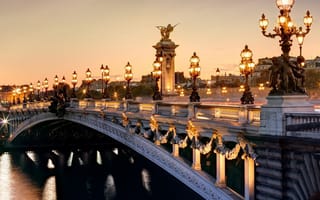 Картинка Арочный мост Александра 3 в фонарях, город Париж. Франция