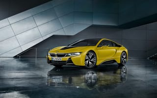 Картинка Желтый электромобиль BMW i8, 2017 года