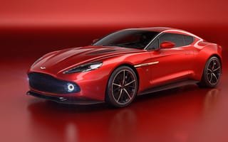Картинка Стильный красный автомобиль Aston Martin Vanquish Zagato на красном фоне