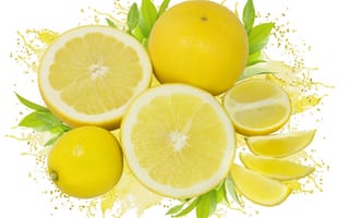 Обои Свежие желтые лимоны на белом фоне