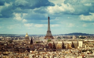 Картинка Вид на город Париж и Эйфелеву башню под красивым небом, Франция