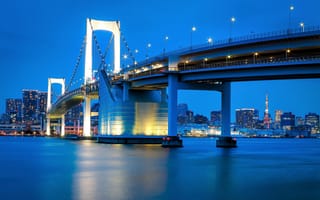 Картинка Большой красивый мост вечером, Токио. Япония
