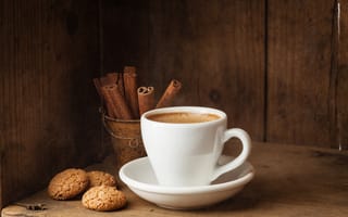 Картинка Чашка кофе с корицей и овсяным печеньем