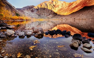 Картинка Гора Моррисон отражается в озере Конвикт осенью
