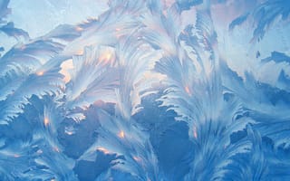 Картинка Красивые голубые морозные узоры на стекле