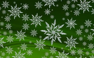 Картинка Кристальные белые снежинки на зеленом фоне