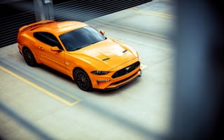 Картинка Оранжевый быстрый автомобиль Ford Mustang, 2018 вид сверху