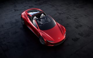 Картинка Красный автомобиль Tesla Roadster, 2020 вид сверху