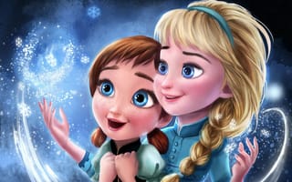 Картинка Маленькие Анна и Эльза ловят снежинки