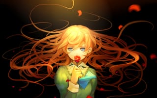 Картинка Рыжеволосая девушка аниме с розой в руках