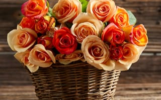 Картинка Букет красивых оранжевых роз в корзине