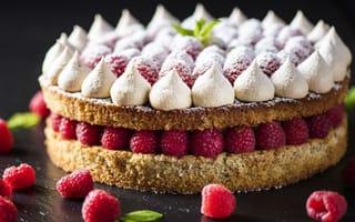 Картинка Пирог с ягодами свежей малины и меренгой