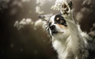 Картинка Собака породы Бордер-Колли подает лапу
