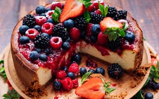 Картинка Вкусный сладкий чизкейк со свежими ягодами