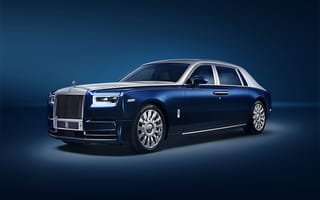 Картинка Синий автомобиль Rolls-Royce Phantom EWB 2018