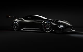 Картинка Черный спортивный автомобиль Aston Martin Vulcan на сером фоне
