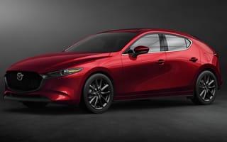 Картинка Красный автомобиль Mazda 3, 2020 года на сером фоне