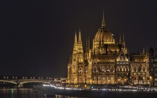 Обои Дворец парламента у вода ночью, Будапешт. Венгрия