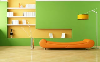 Картинка Комната в стиле минимализм с зеленой стеной