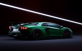 Картинка Зеленый спортивный автомобиль Lamborghini Aventador вид сзади