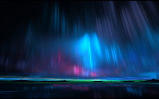 Картинка Северное сияние над водой ночью
