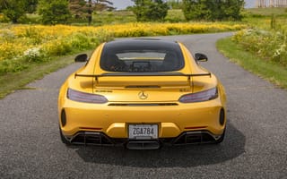 Картинка Желтый автомобиль Mercedes-AMG GT R, 2020 года вид сзади