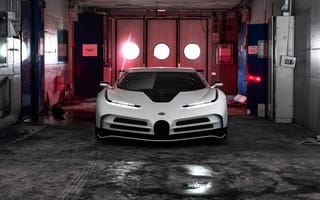 Картинка Быстрый белый автомобиль Bugatti Centodieci 2019 года в гараже