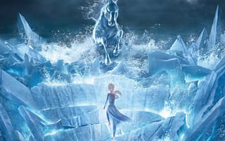 Картинка Эльза на ледяной скале с конем