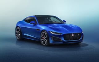 Картинка Синий автомобиль Jaguar F-Type R Coupe 2020 года