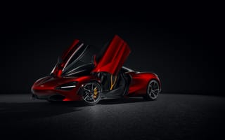 Обои Красный спортивный автомобиль McLaren 720S CGI с открытыми дверями