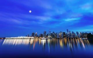 Картинка Ночной Ванкувер отражается в воде ночью, Канада