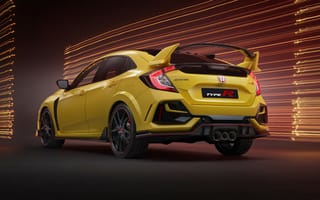 Картинка Желтый автомобиль Honda Civic Type R Limited Edition 2020 года вид сзади
