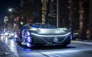 Картинка Автомобиль Mercedes-Benz VISION AVTR, 2020 года с неоновыми колесами