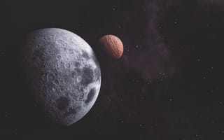 Картинка Большая холодная луна с планетой в космосе