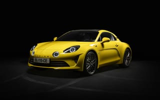 Картинка Желтый автомобиль Alpine A110 Color Edition 2020 года на черном фоне