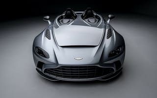 Обои Серебристый автомобиль Aston Martin V12 Speedster 2020 года на сером фоне